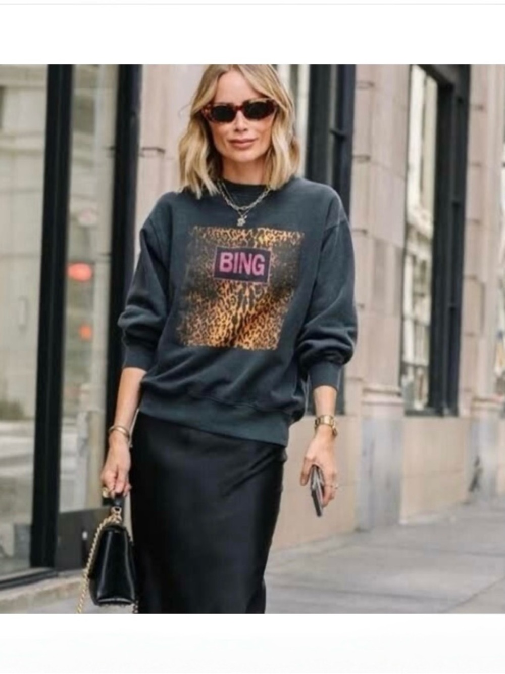 Bing Leopard-Print Graphic Sweatshirt - Dark Gray